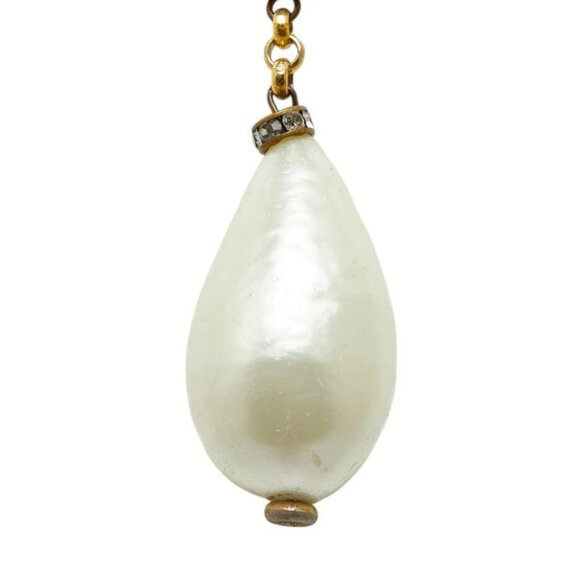 CHANEL Teardrop Pearl Long Necklace 28" Gold Tone Auth - Picture 7 of 7